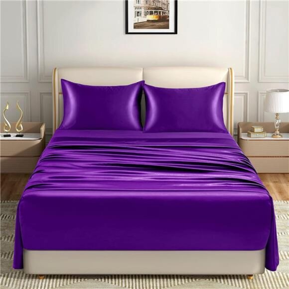 Homiest 4pcs Extra Deep Pocket Satin Sheets Queen Size Bed Set, 18-24 Inch Deep - Picture 2 of 8